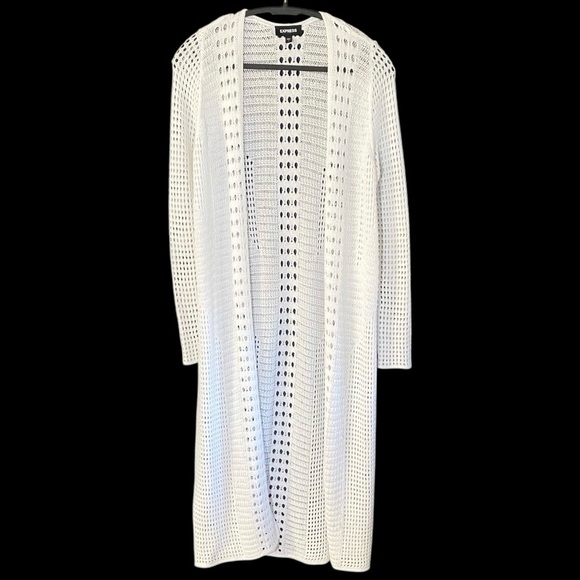 Express Crochet Open Knit Maxi Cardigan Coverup White S Boho Hippie Festival - Picture 2 of 8